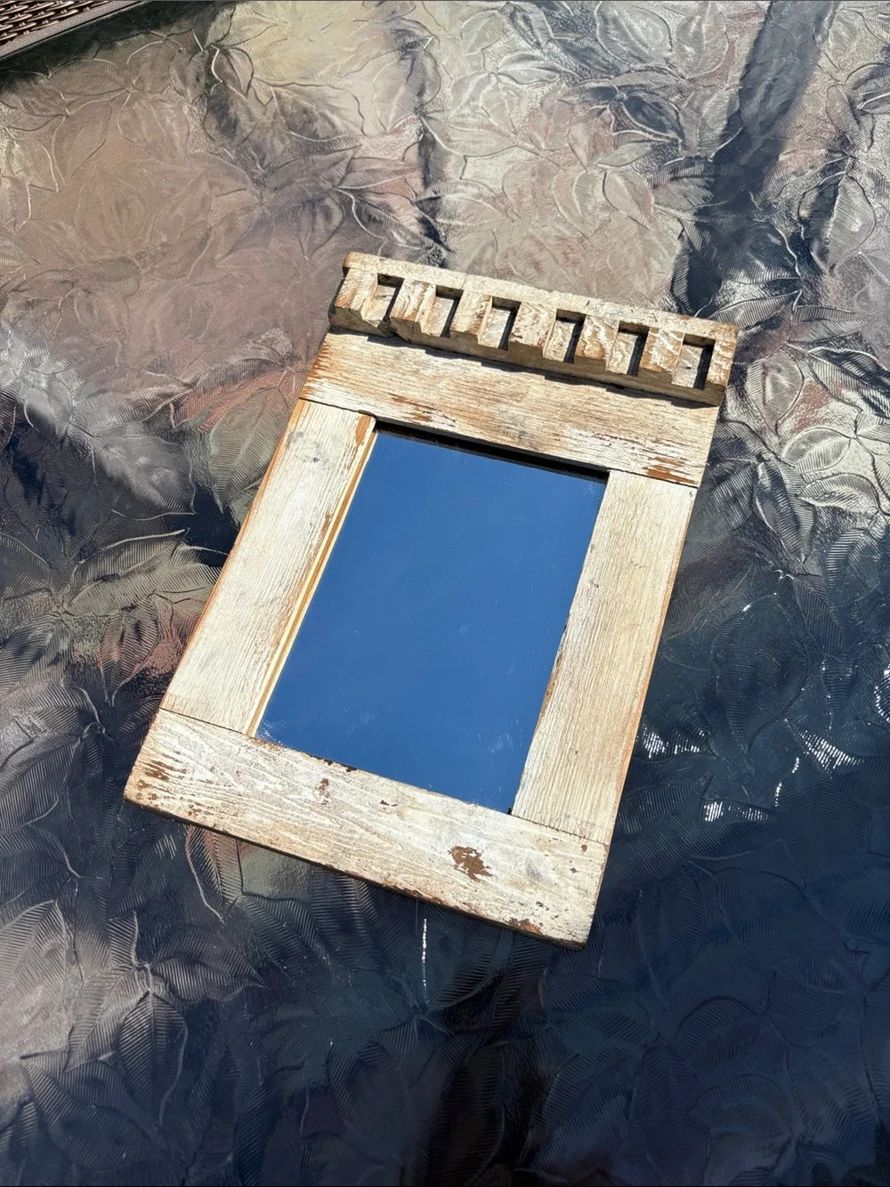 Vintage Rustic Whitewashed Wooden Wall Mirror - Home Wall Decor